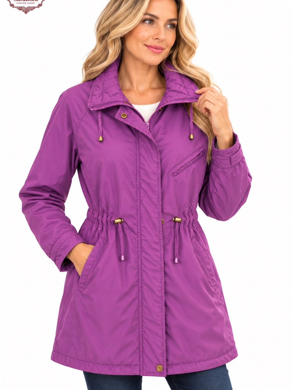 L13 Darby Green by London Fog Size M Purple Cinch Waist Utility Jacket